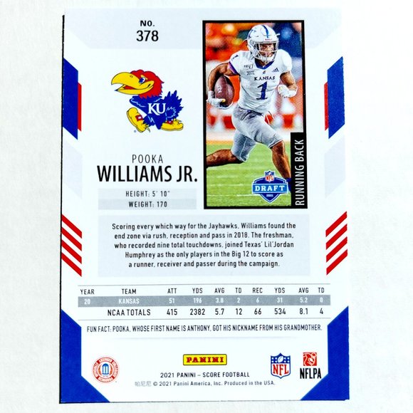 Kansas Jayhawks (Pooka Williams Jr) - CFTBL [3_3_CF1] - Rookie Card (RC) - Picture 3 of 3